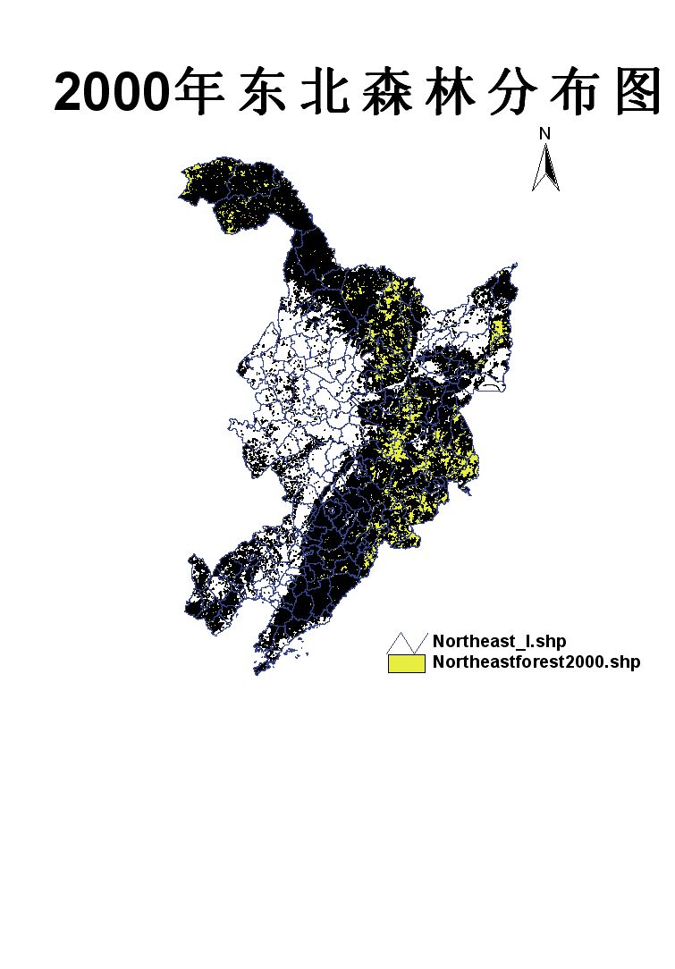 东北地区110万森林资源分布图2000年