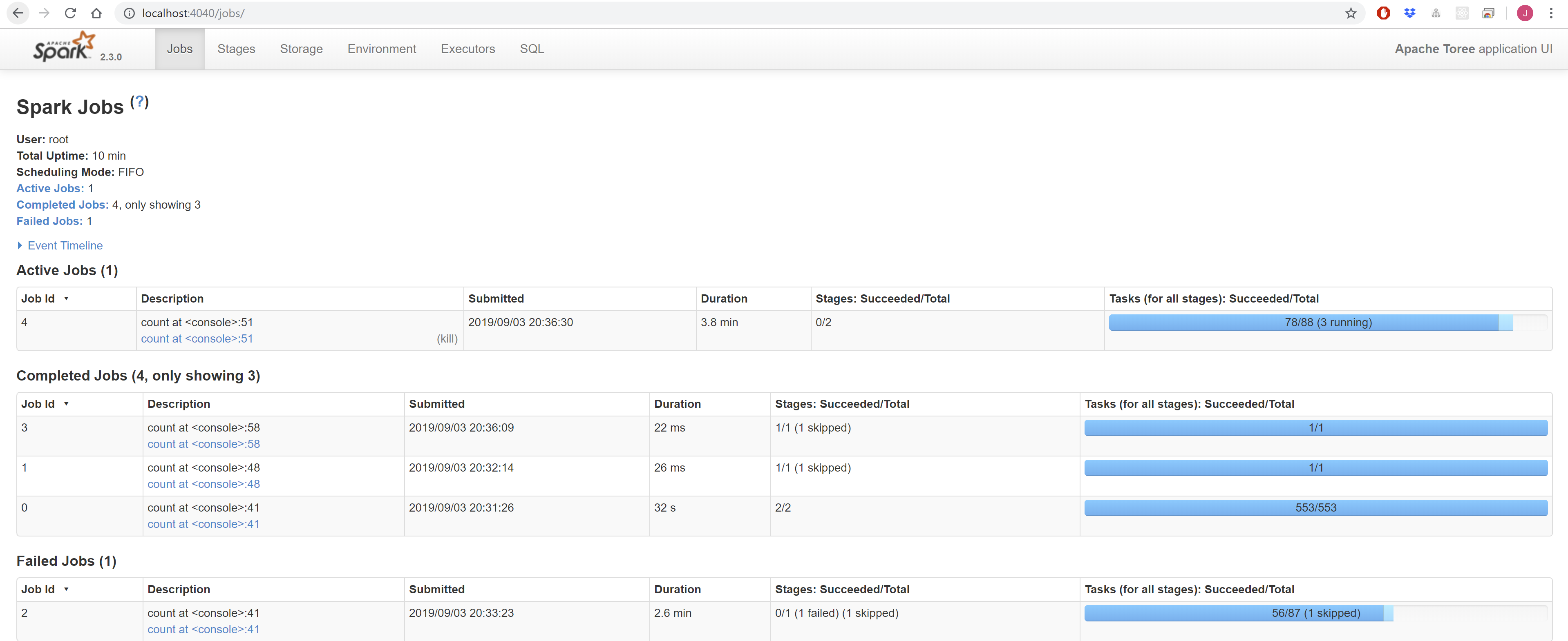 阿帕奇火花作业用户界面