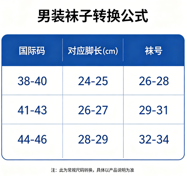 男装袜子转换计算器