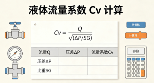 液体流量系数 Cv 计算（体积流量 m³/h）