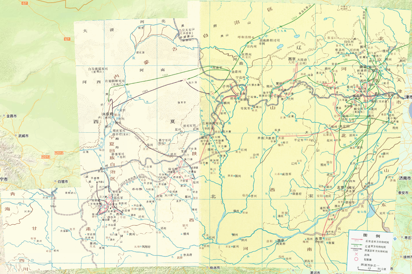 979-1044年中国北宋、辽、西夏战争形势在线地图