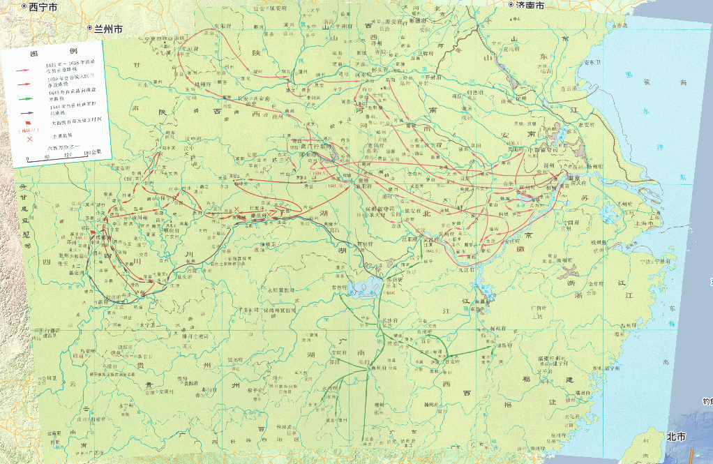 1635年1月-1646年11月中国明末张献忠领导的农民战争在线地图