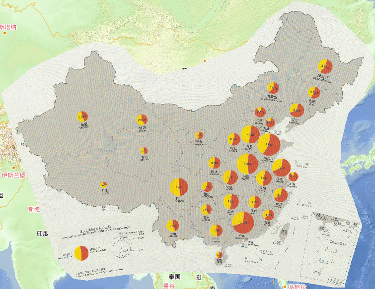 2015年中国分省城镇和乡村人口在线地图