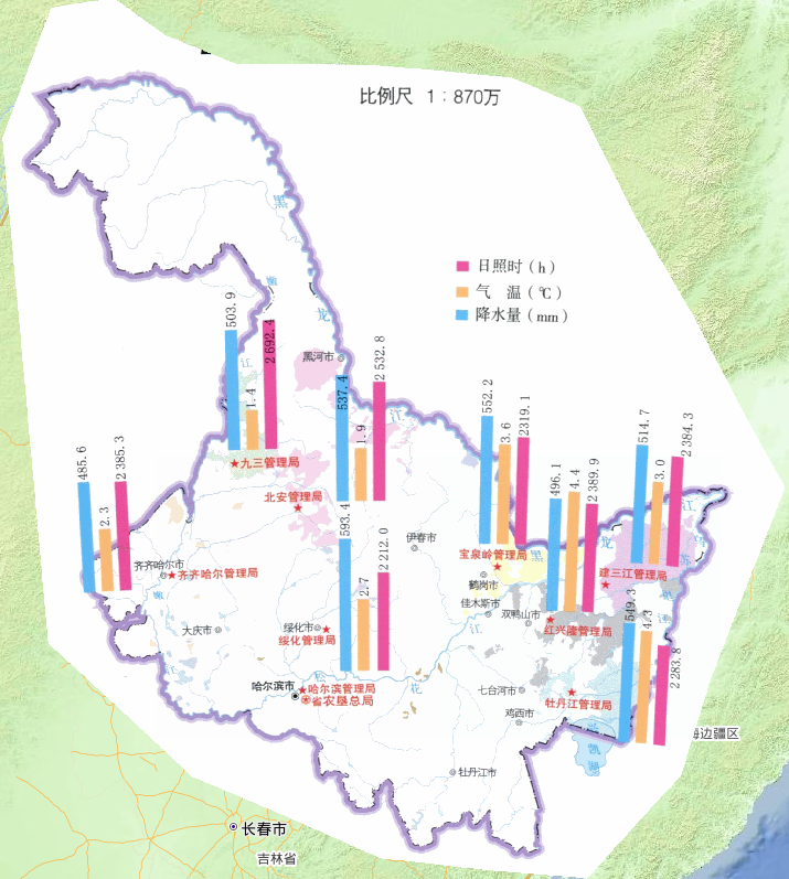 2011年中国黑龙江垦区管理局年气候平均值在线地图