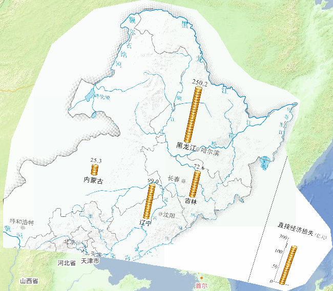 2013年中国东北地区洪涝灾害经济损失情况在线地图
