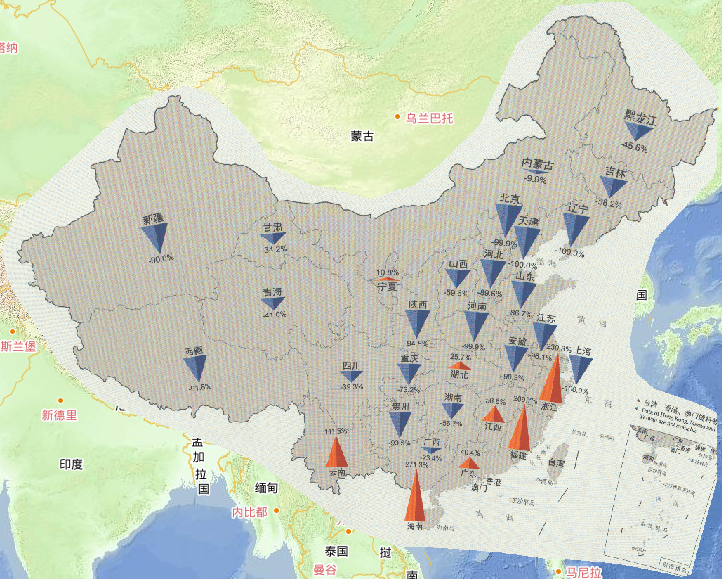 2016年中国低温冷冻和雪灾分省农作物受灾面积与2000年以来均值对比情况在线地图