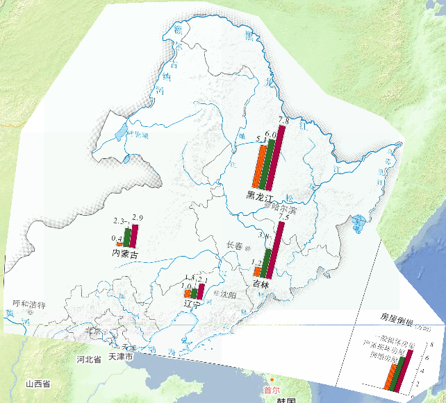 2013年中国东北地区洪涝灾害房屋倒损情况在线地图