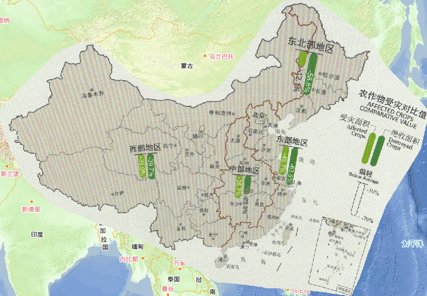 2016年中国分区域农作物受灾与2000年以来均值对比情况在线地图