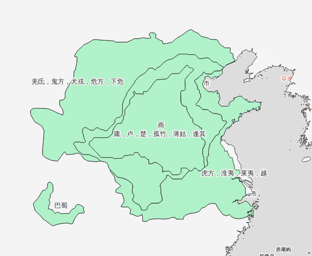 公元前1250年-公元前1192年商代晚期历史地图