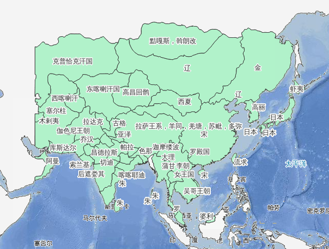 1124年宋辽金三国鼎立历史地图