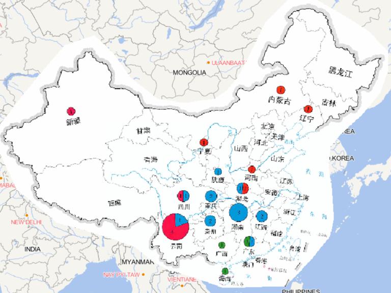 2014年国家救灾应急响应分灾种次数在线地图