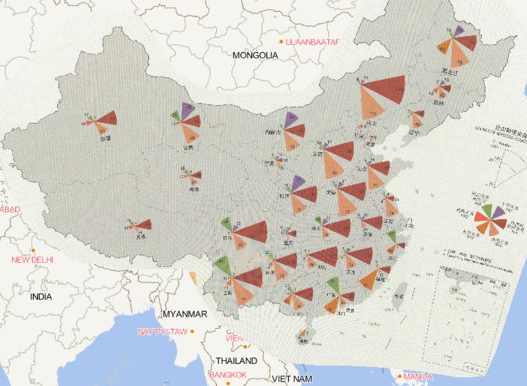 2016年中国分省分灾种受灾县数量在线地图