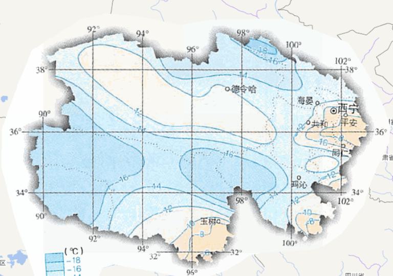 中国青海省一月平均气温在线地图