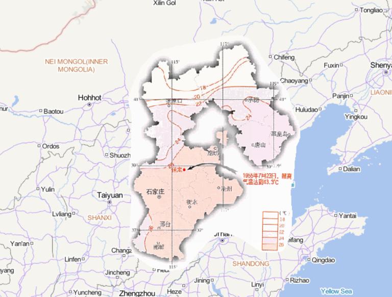 中国河北省七月平均气温在线地图