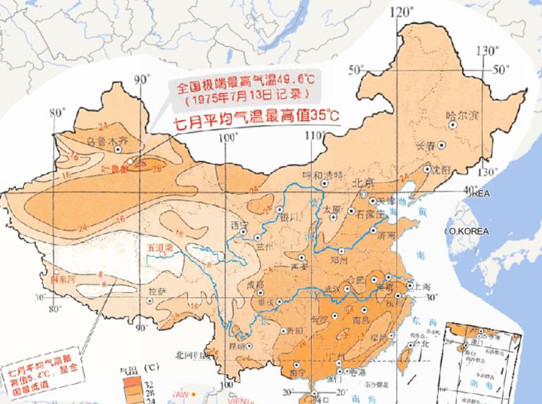 中国七月平均气温分布在线地图