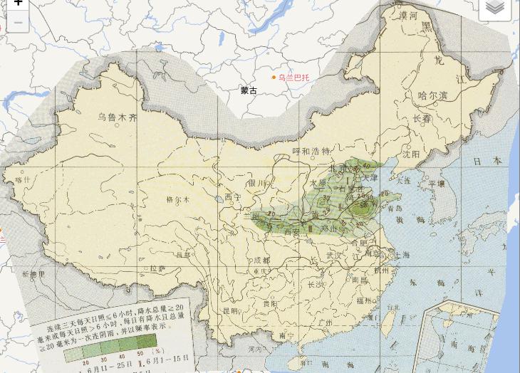 中国农业气象灾害华北麦收期间连阴雨频率在线地图