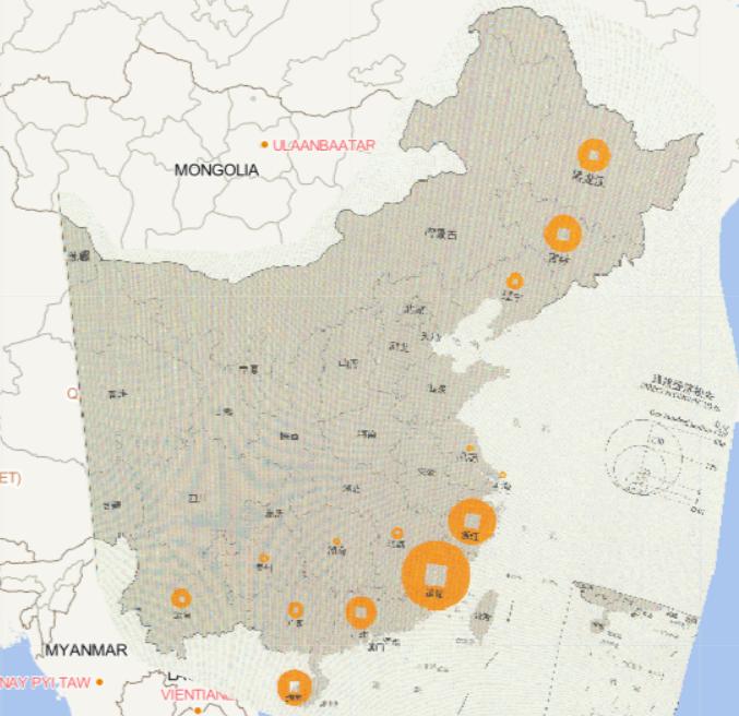2016年中国台风灾害分省直接经济损失情况在线地图