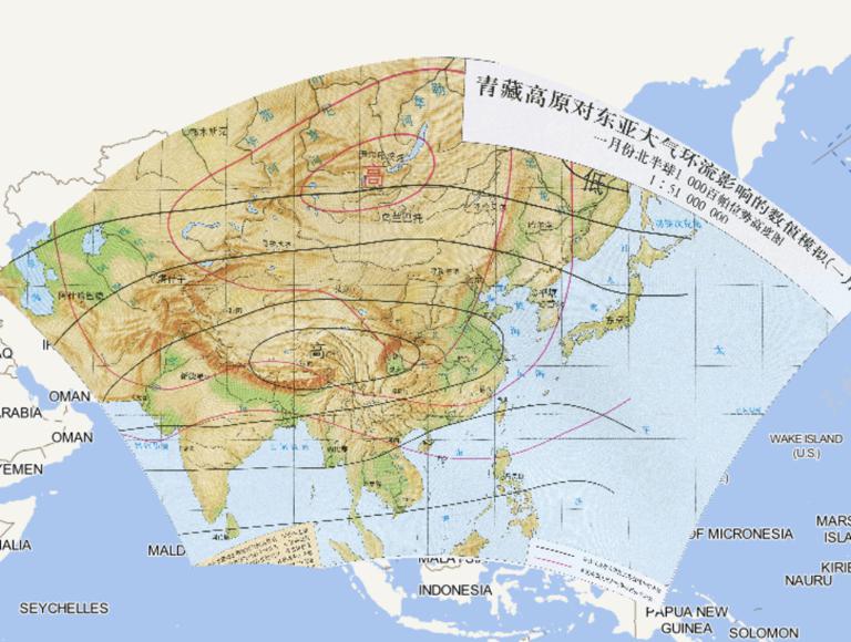 中国青藏高原对东亚大气环流影响的数值模拟（一月）在线地图