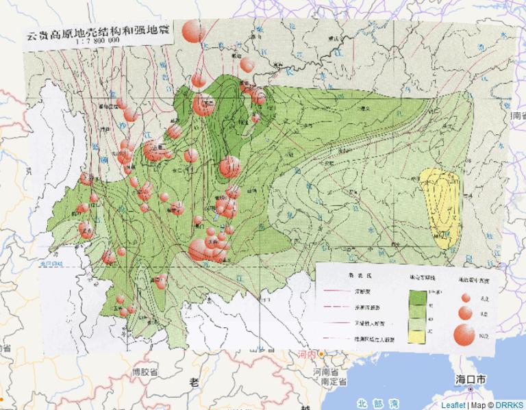 中国云贵高原地壳结构和强地震在线地图