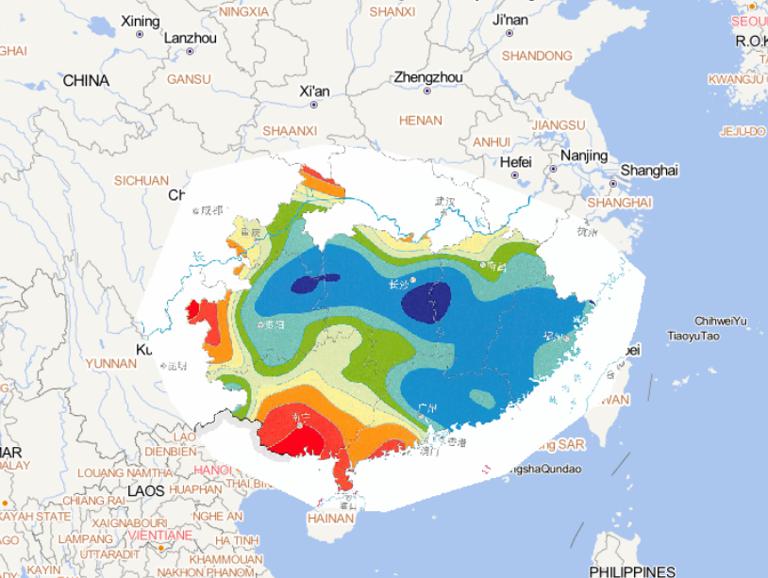2014年5月19日-26日长江以南洪涝灾害降水距平百分率在线地图
