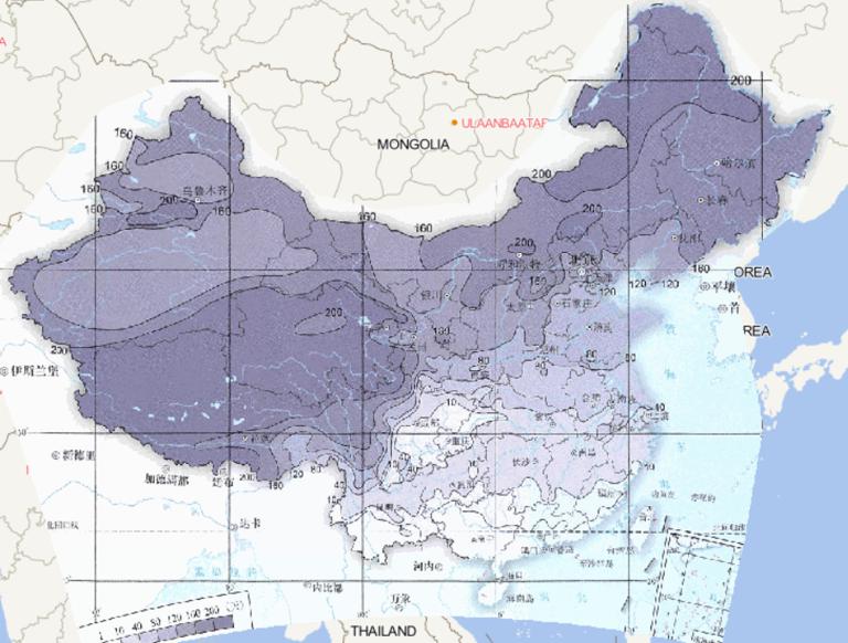 1981-2010年中国年结冰日数在线地图