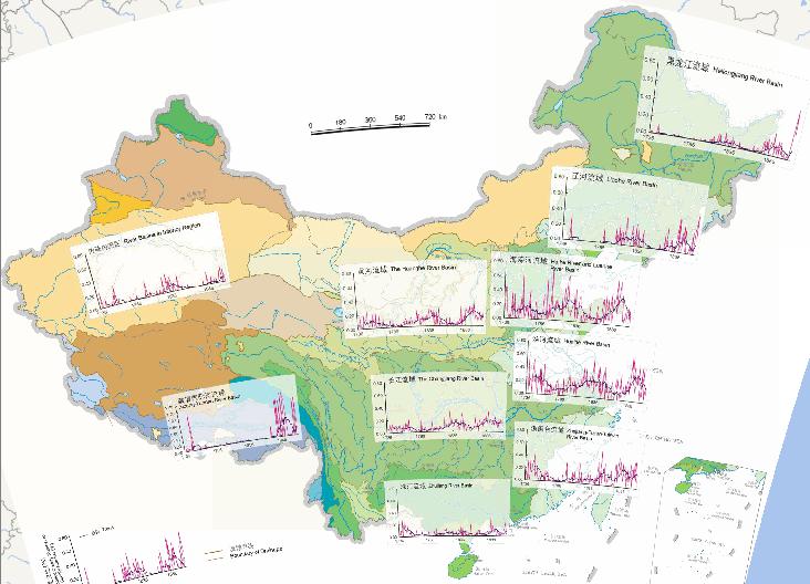 中国主要流域水灾受灾比年际变化历史地图（1736年至1911年）