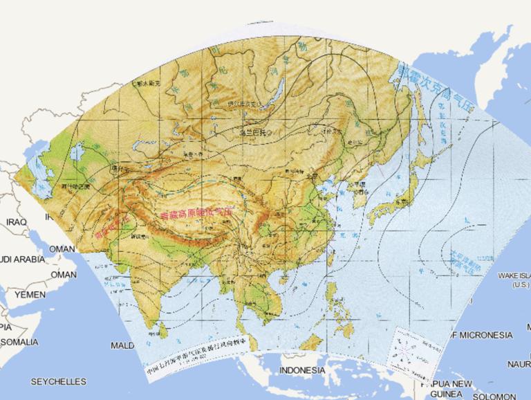 中国七月海平面气压及盛行风向频率在线地图
