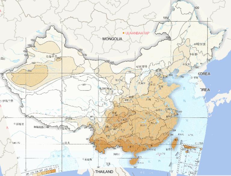 1981-2010年中国平均年无霜期日数在线地图