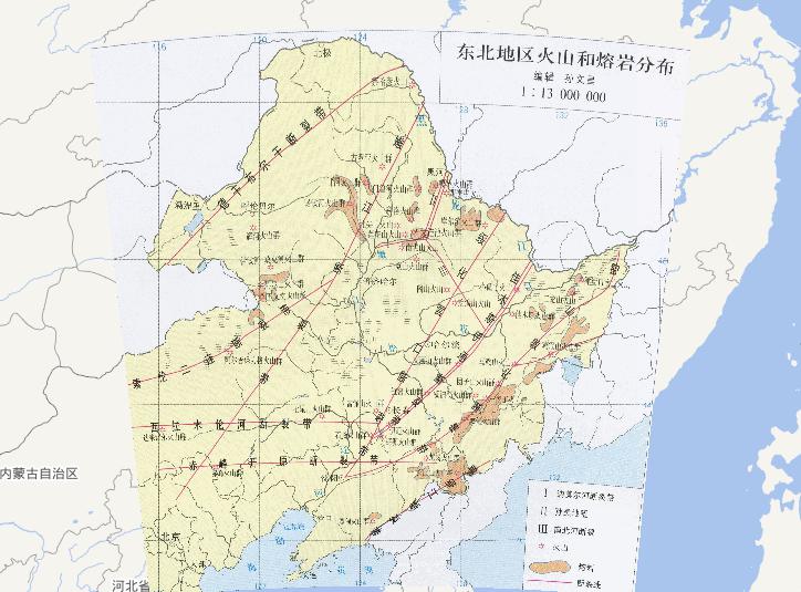 中国东北地区火山和熔岩分布在线地图