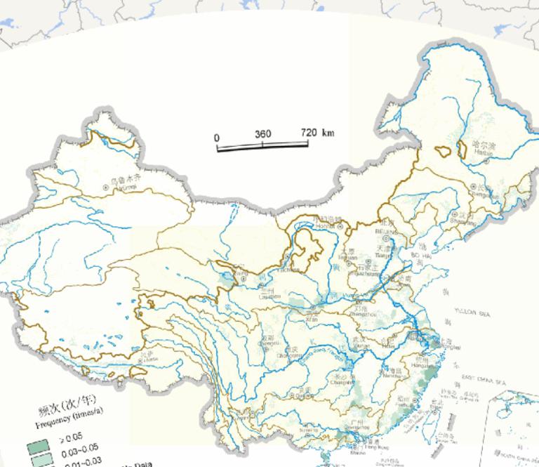 中国9月份水灾频次在线地图（1949年至2000年）