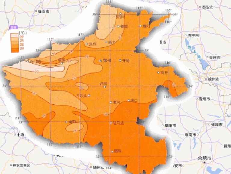 中国河南省七月平均气温在线地图