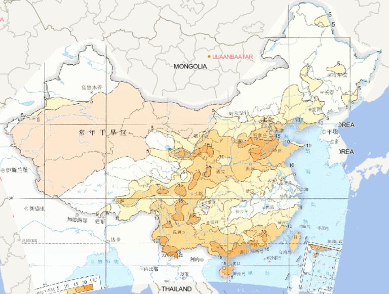 1981-2010年中国平均冬季干旱日数在线地图