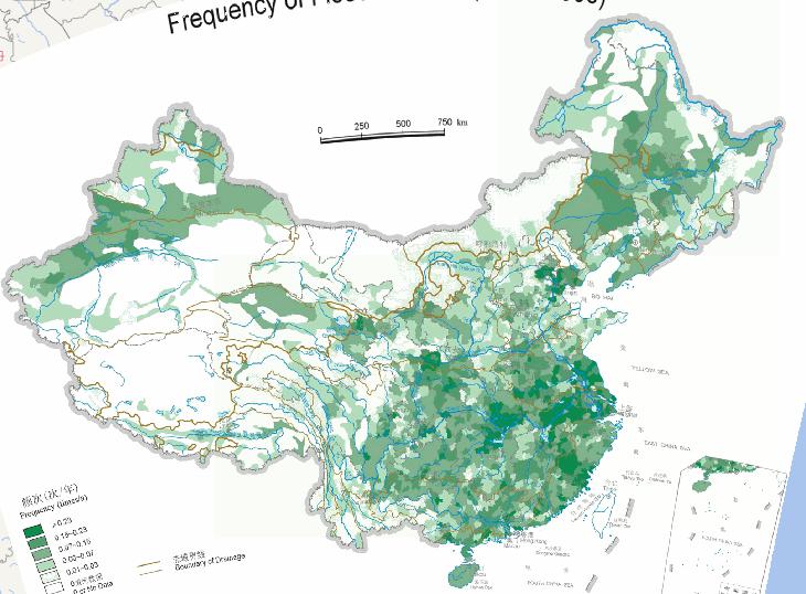 中国水灾频次历史地图（1949年至2000年）