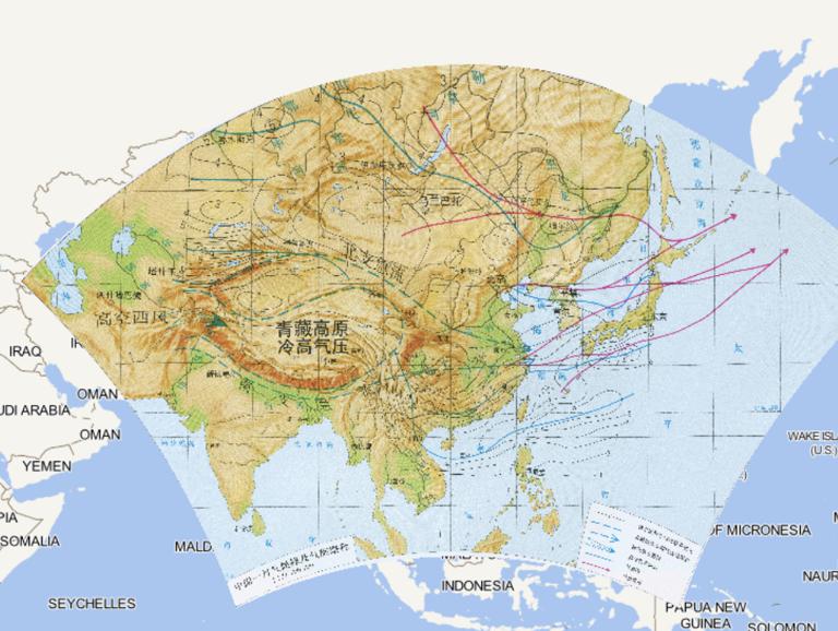 中国一月气候锋及气旋路径在线地图