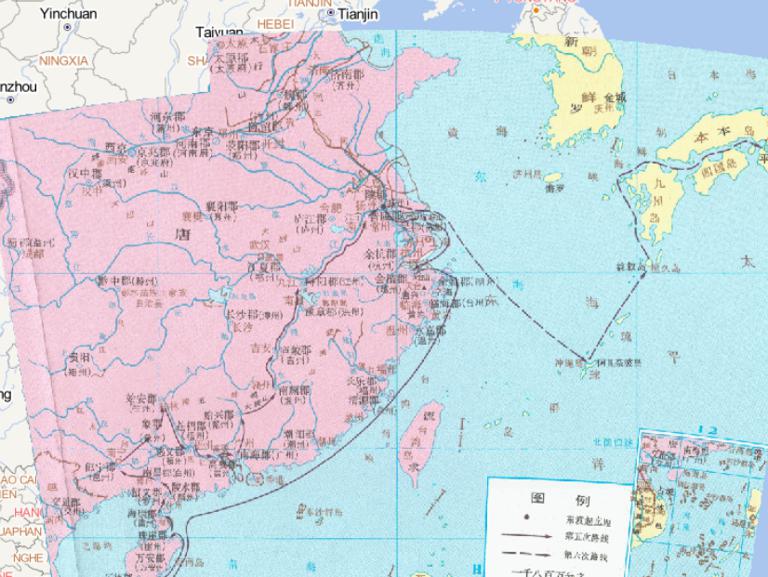 中国唐朝时期鉴真东渡日本（748年6月-754年2月）的在线历史地图