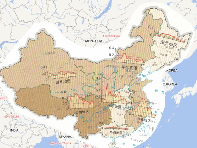 2014年中国分地区风雹灾害灾情指数时空分布在线地图