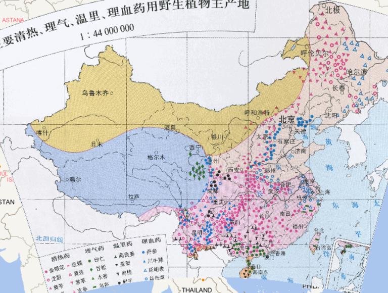 中国主要清热、理气、温里、理血药用野生植物主产地在线地图