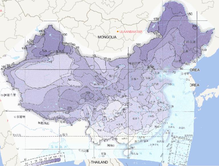 1981-2010年中国平均年积雪日数在线地图