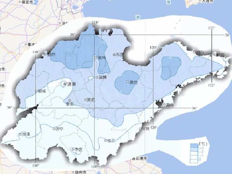 中国山东省一月平均气温在线地图