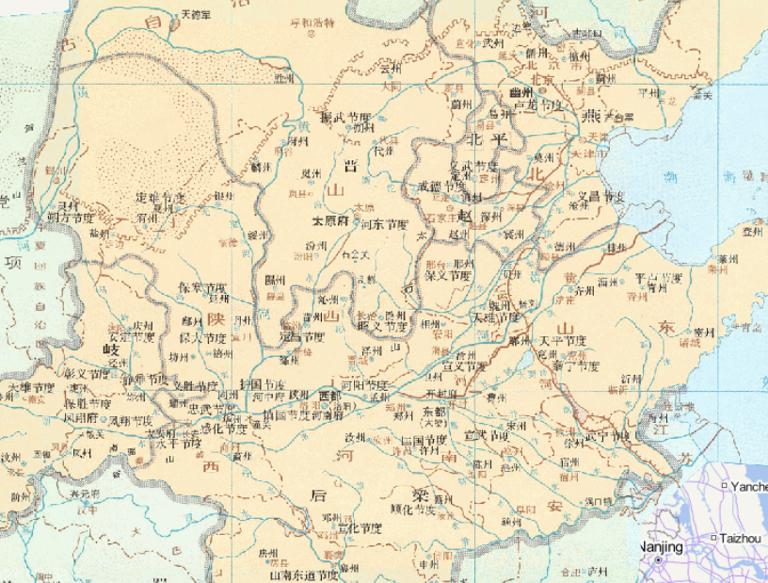 中国五代十国时期后梁与晋、岐、燕（911年）的在线历史地图