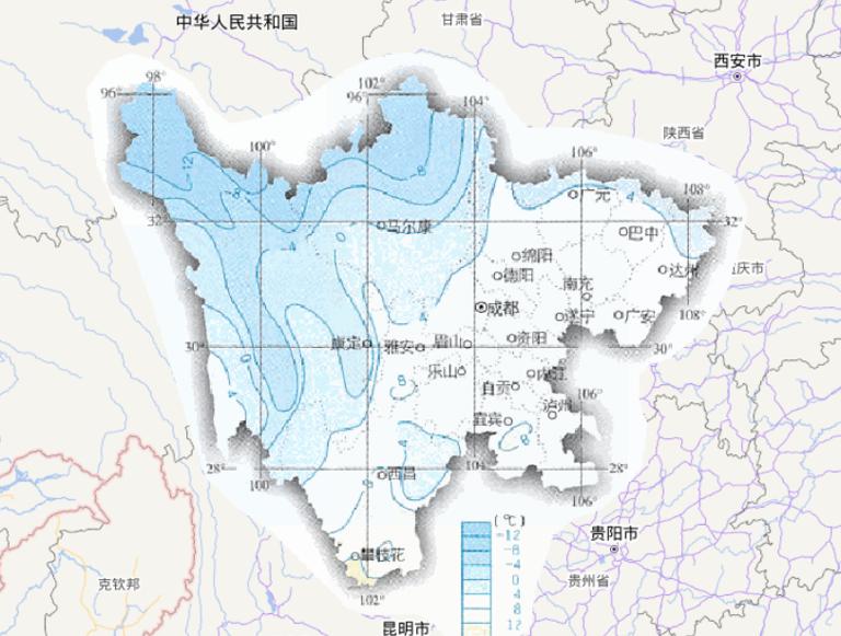 中国四川省一月平均气温在线地图