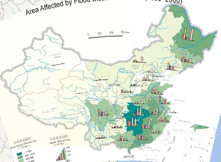 中国水灾受灾面积在线地图（1993年至2000年）