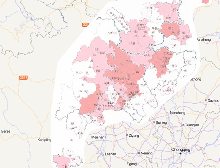 中国汶川灾区自然灾害综合危险度（DⅡ）评价在线地图