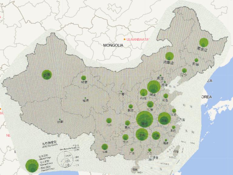 2016年中国洪涝和地质灾害分省农作物受灾情况在线地图