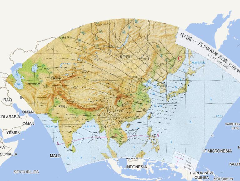 中国一月5000米高度上的平均流场在线地图