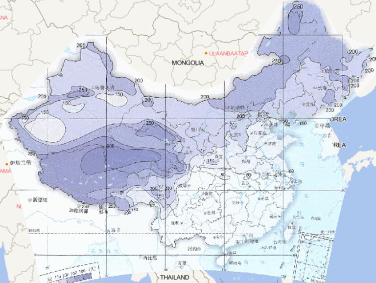 1961-2015年中国年结冰日数最大值在线地图