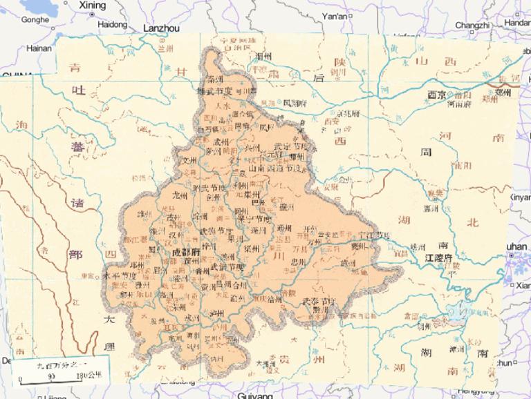 中国五代十国时期后蜀（954年）的在线历史地图