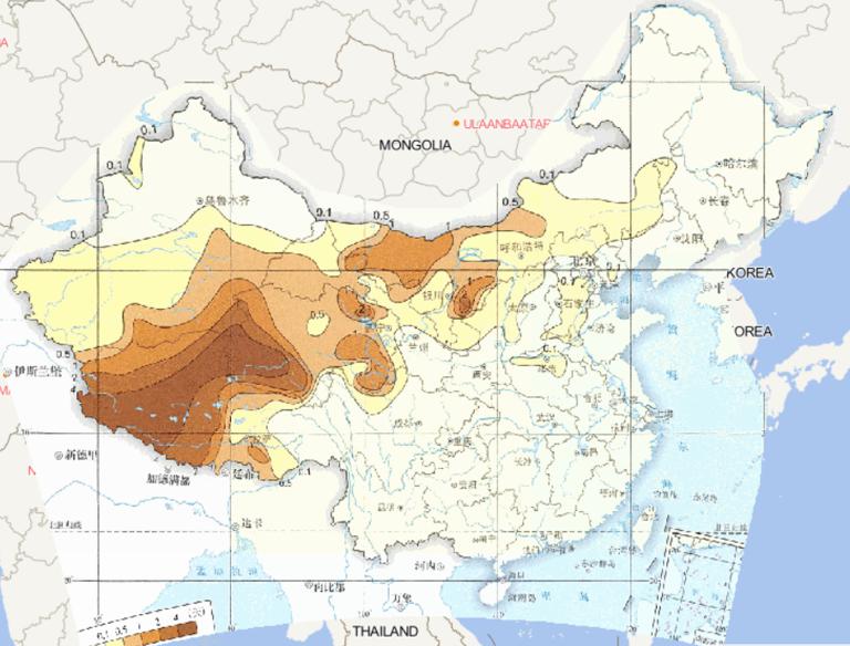 1981-2010年中国平均冬季沙尘暴日数在线地图