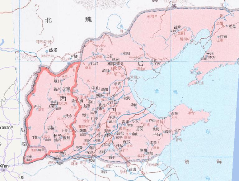 中国东晋十六国时期西燕（393年）后燕（394年）的在线历史地图