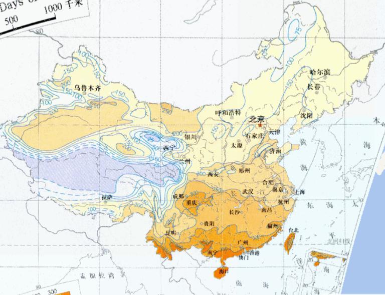 中国年无霜期日数在线地图